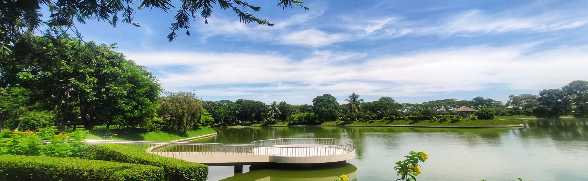 JIMC campus lake and walking bridge